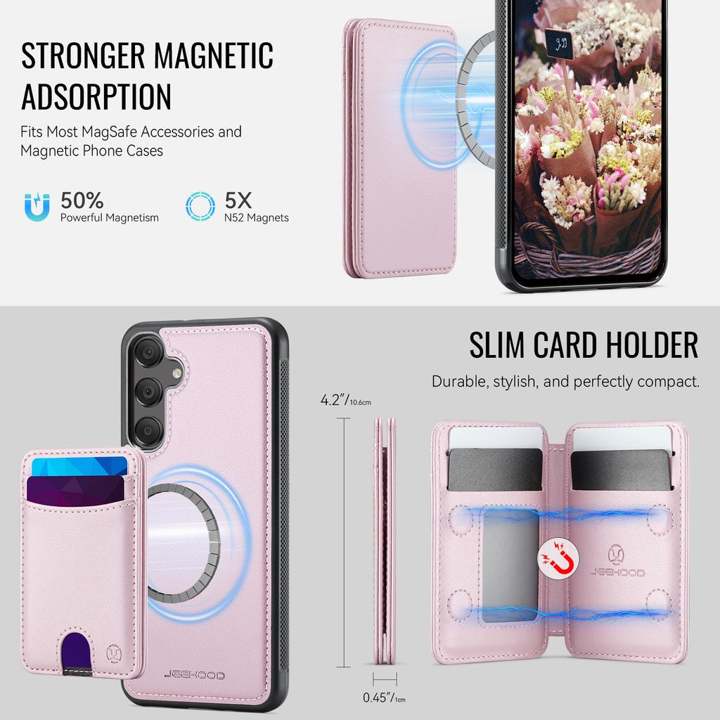 For Samsung Galaxy A25 5G (Global) (161mm) Magnetic Case JEEHOOD J10 Leather Back Phone Cover with Detachable Card Holder Kickstand