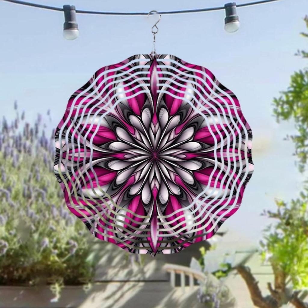 Elegant 2D Metal Wind Spinner - Vibrant Pink & Black Floral Design, Ideal for Garden & Outdoor Decor, Battery-Free Operation, Perfect Giftor