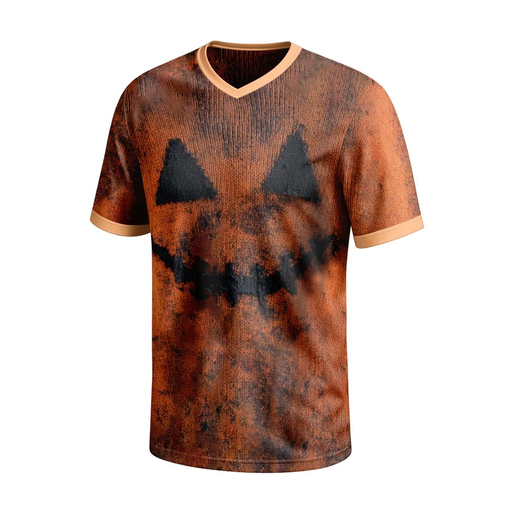 Men's Halloween Print V-Neck Short Sleeve T-Shirt Casual Summer Top