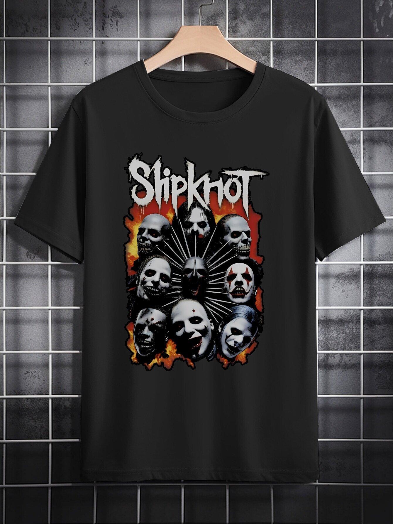 Slipknot Graphic Tee - Casual Black Polyester T-shirt with Intense Skull Design XXL