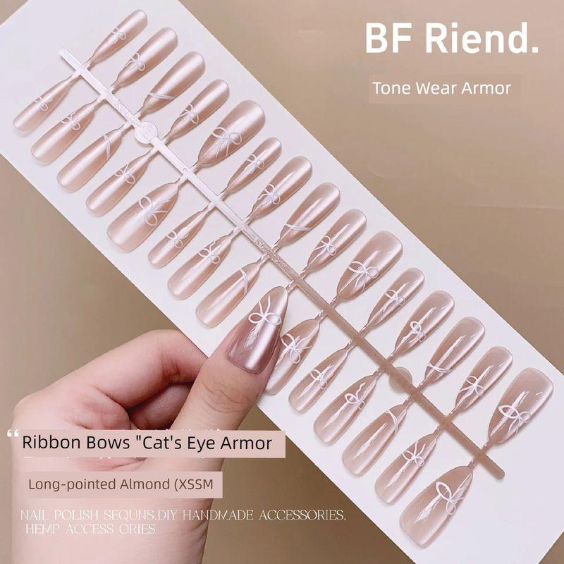 

Minimalist Slender Nail Stickers New Arrival Cat s Eye Wear Nail White Fake Nails Finished Product Nail Tip Prefabricated Nail 754# ribbon Bows (30 pieces)
