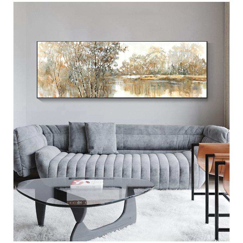 Bäume und Seen Bilder für Wohnzimmer ohne Rahmen, abstrakte Landschaft, Ölgemälde, Poster und Drucke, Wandkunst, Leinwandgemälde