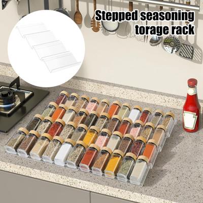4Pcs Transparent Acrylic Spice Drawer Organizer Expandable Design Seasoning Jars Drawers Insert Kitchen Countertop Spice Rack Tray
