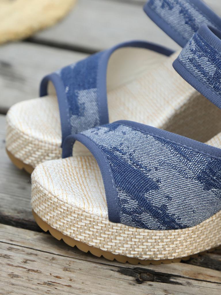 Fashion Summer 2025 new sandals, wedge heel, waterproof platform, thick-soled denim high-heeled large-sized slippers