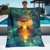 Cute Otter Holding Star Blanket Fantasy Animal Design Soft Fleece Throw Home Decor Gift Idea Magical Nature Theme Cozy Warmth