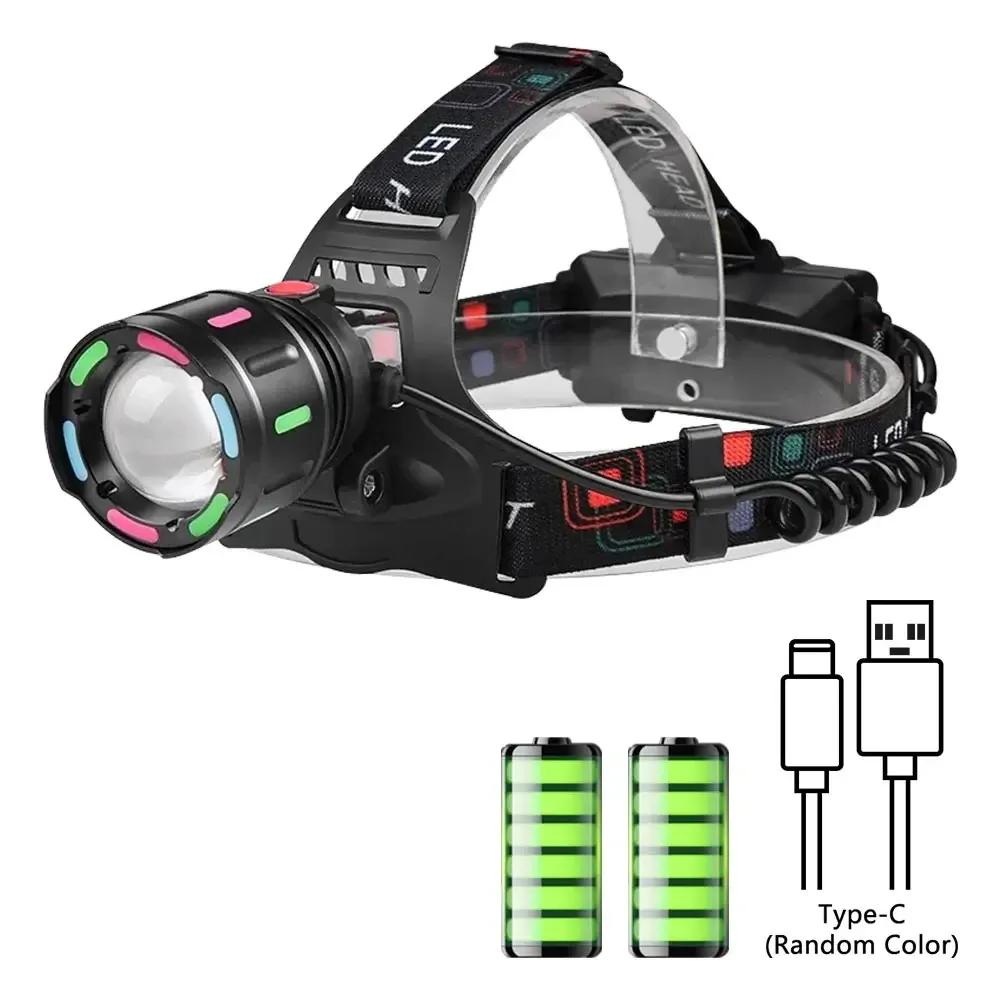 Powerful 30W LED Headlamp with Fluoresce Long Range Zoomable Flashlight Waterproof Headlight for Outdoor Hunting Fishing