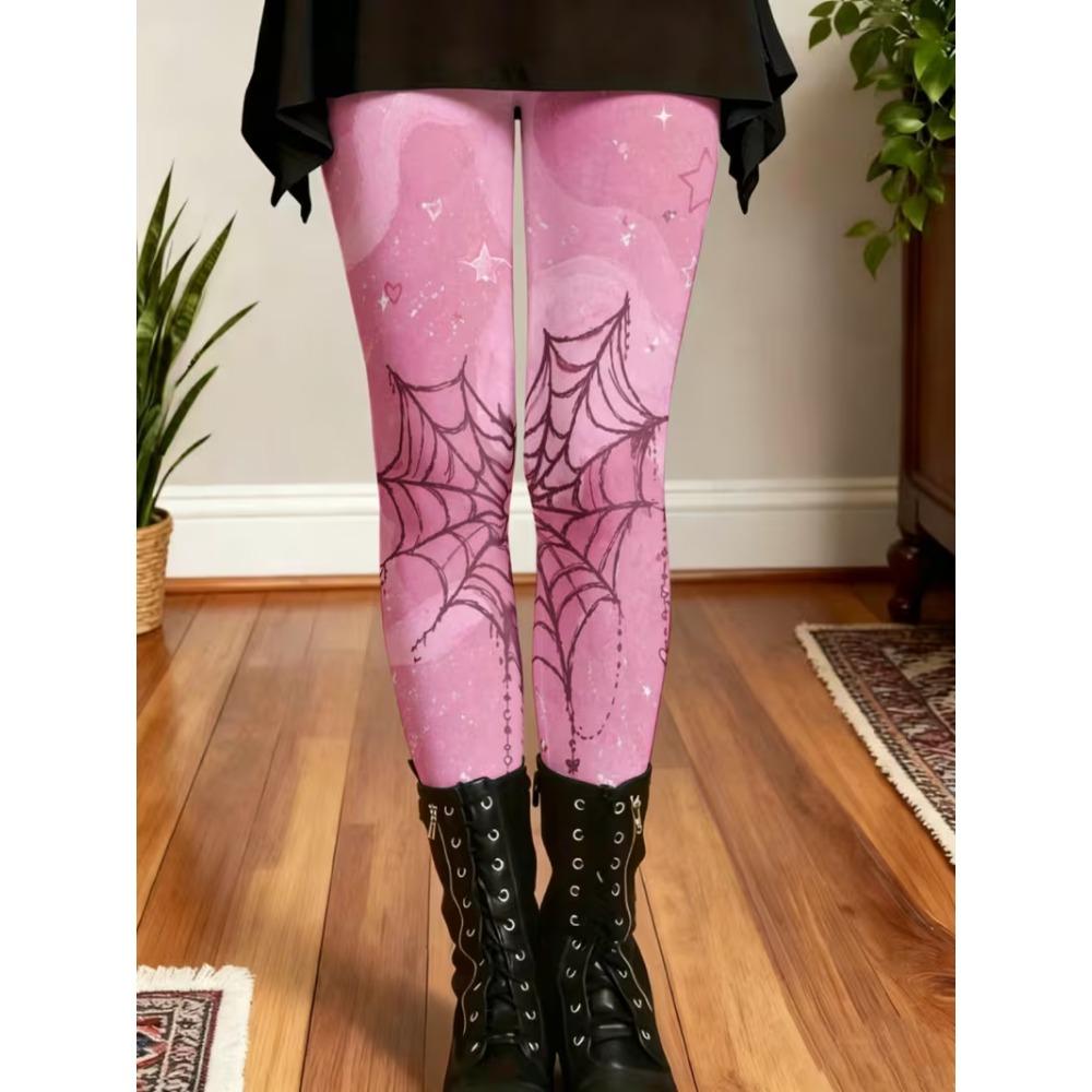 Women's Leggings Vintage Fashion Casual Ankle-Length High Waist Spider Web Snowman Xmas Printing Thermal Warm Soft Breathable Micro-elastic
