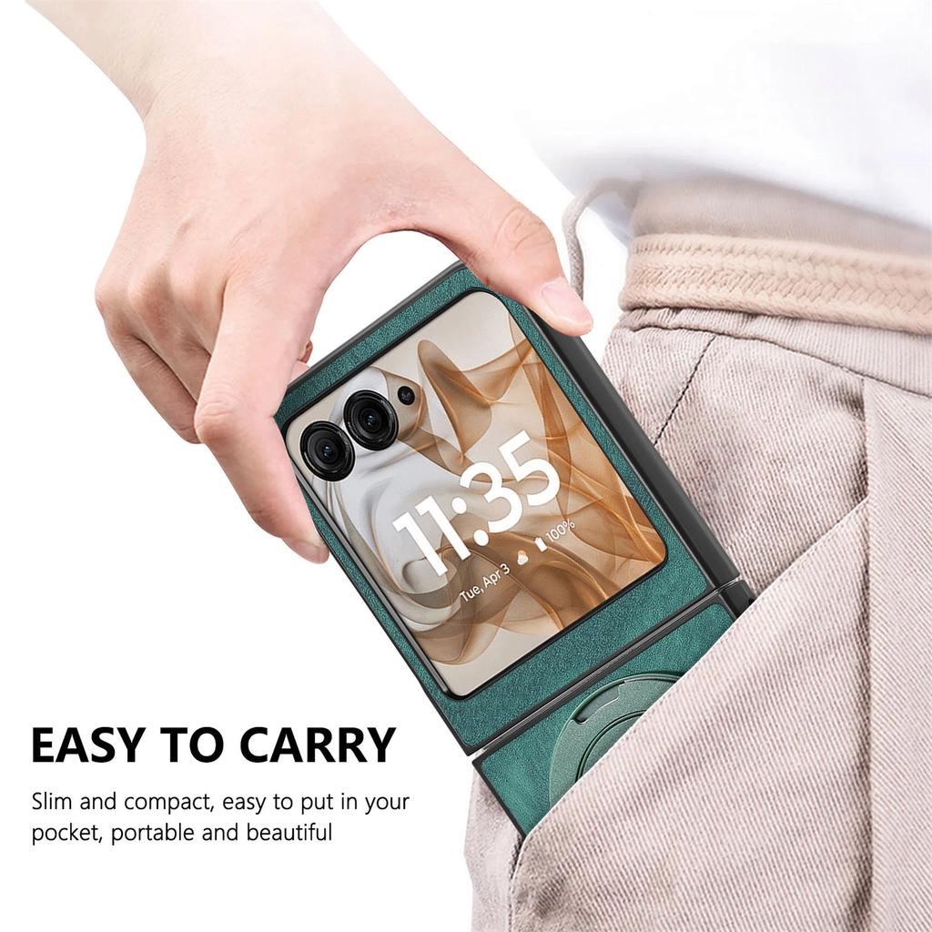 For Motorola Razr 60/Motorola Razr 50 5G Phone Case with Rotating Kickstand Stress Relief Retro Leather Back Cover
