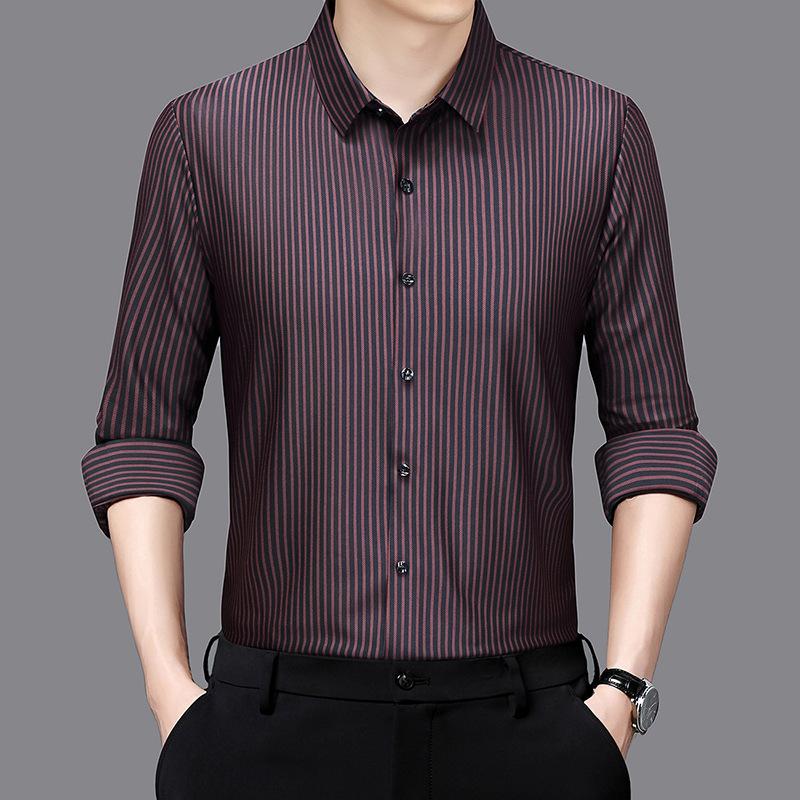 Casual Men's Long Sleeved Shirt Business Men's Striped Loose Shirt Jacket
