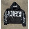 Oversized Hooded Zipper Sweatshirt With 3D Print Graphic Long Sleeve Streetwear Top Women Y2K Retro Style
