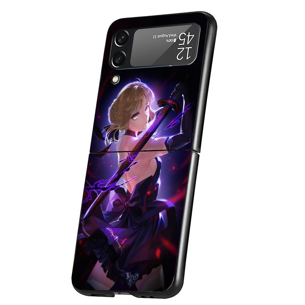 Fate Zero Stay Night Saber Cover Phone Case For Samsung Galaxy Z Flip 7 6 5 4 3 5G Flip7 Flip6 Flip5 Flip4 Flip3 Black Fundas Sh