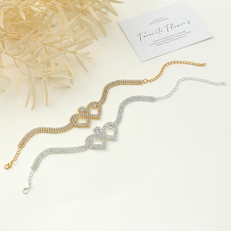 Fashion Silver Color Zirconia Anklet Double Heart Personalized Sparkling Women's Birthday Party Jewelry Accessories Gifts