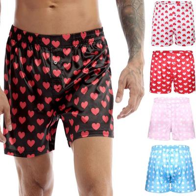 Pánské saténové boxerky Silk Sleepwear Spodní prádlo Šortky s potiskem srdce Lounge Beach šortky
