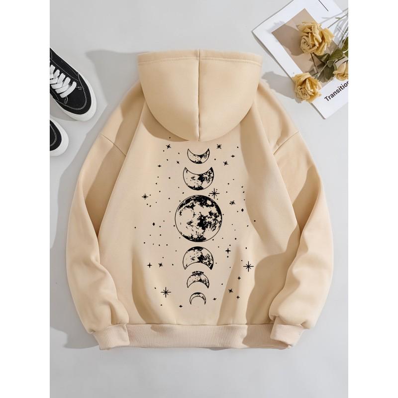Moon Print Women s Drawstring Hoodie L