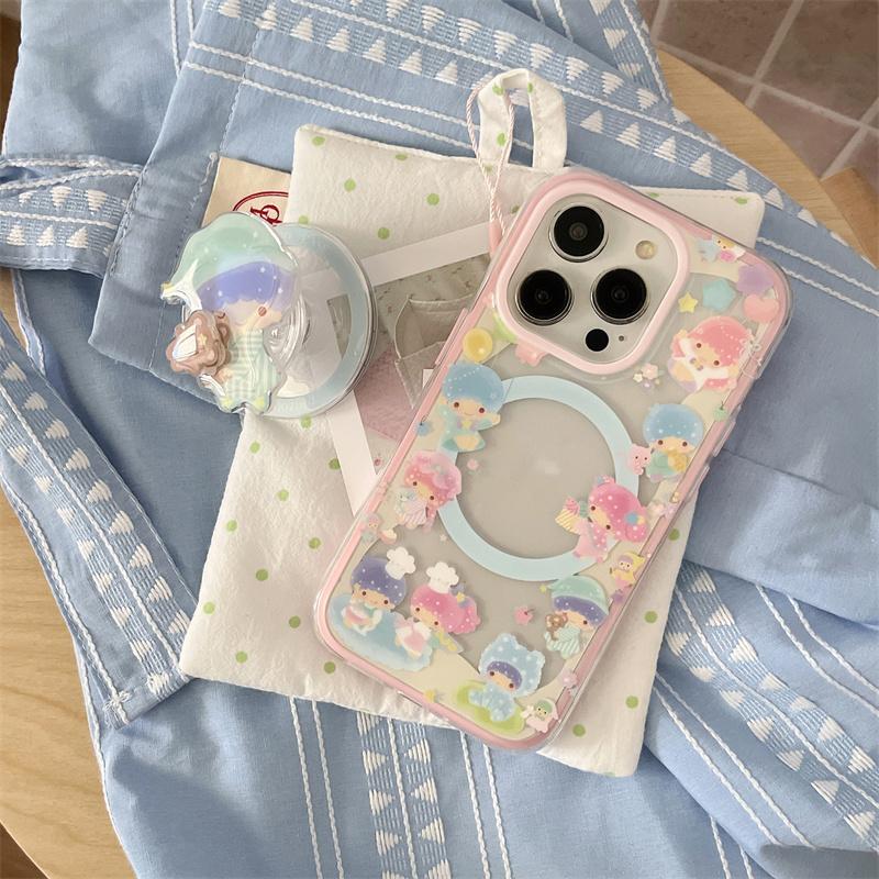 Kawaii Cartoon Magnetic Stand Phone Case For iPhone 16 Pro 15 14 13 Pro Max Cover for Magsafe Shockproof Silicone Cute Cases