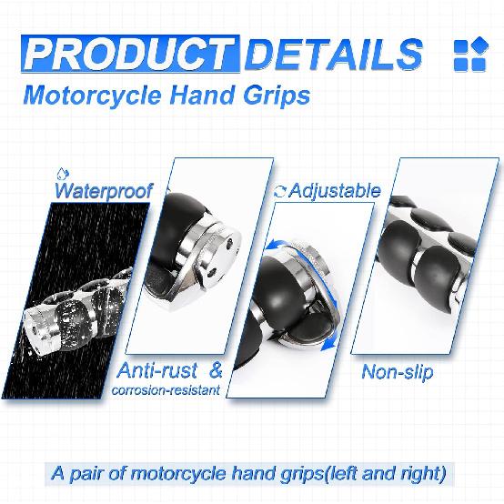 Motorcycle Handle Grips Universal 1'' Chrome Hand Grips with Anti-Slip Rubber Design and Throttle Assist Fit for Harley Yamaha Suzuki Honda Kawasaki