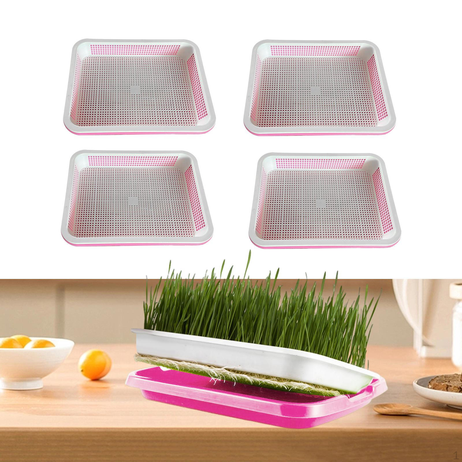 

4 Pieces Garden Seed Sprouter Tray Plant Germination Beans Seedling Microgreens Growing Planting PP рожевий