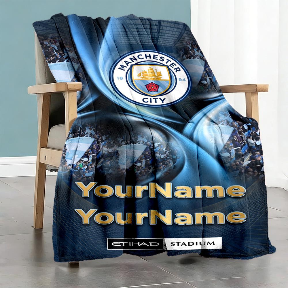 Manchester City Customize Text Blanket Multi-purpose Personalized Blanket Soft & Cozy Perfect for Nap Livingroom Living Room Office Chair