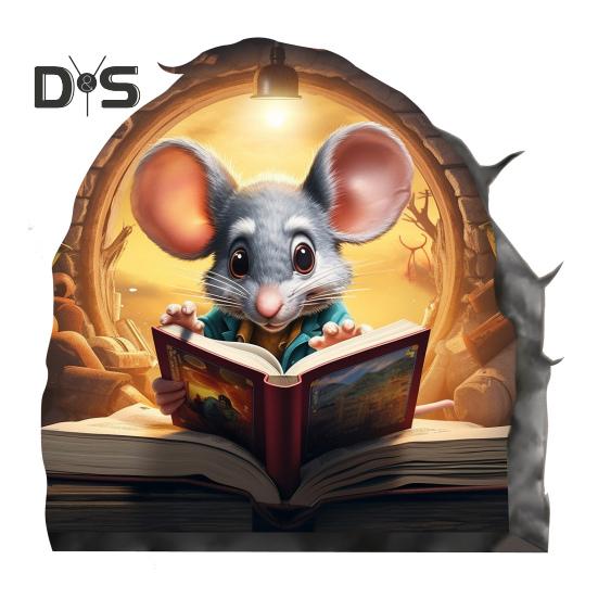 

Наклейка на стену с изображением мыши, отклеивающаяся и приклеивающаяся, мультяшная наклейка с изображением мыши для чтения, водонепроницаемая самоклеящаяся наклейка для детской комнаты, класса, домашнего декора стен C