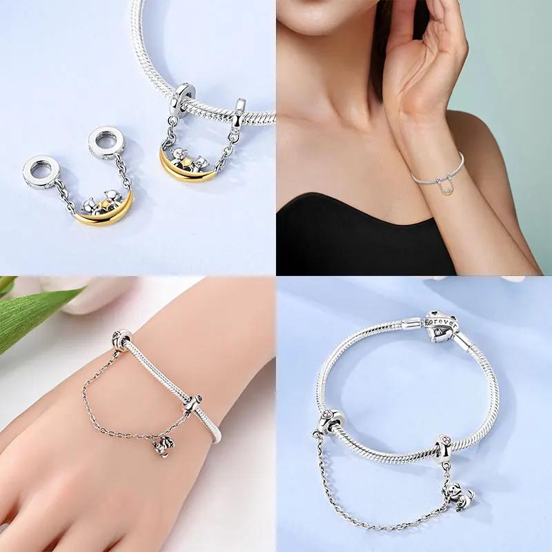 Copper Beads Pendant Couple Security Chain Golden Sun, Glass Beads Charm For Women Bracelet Engagement Jewelry Gift