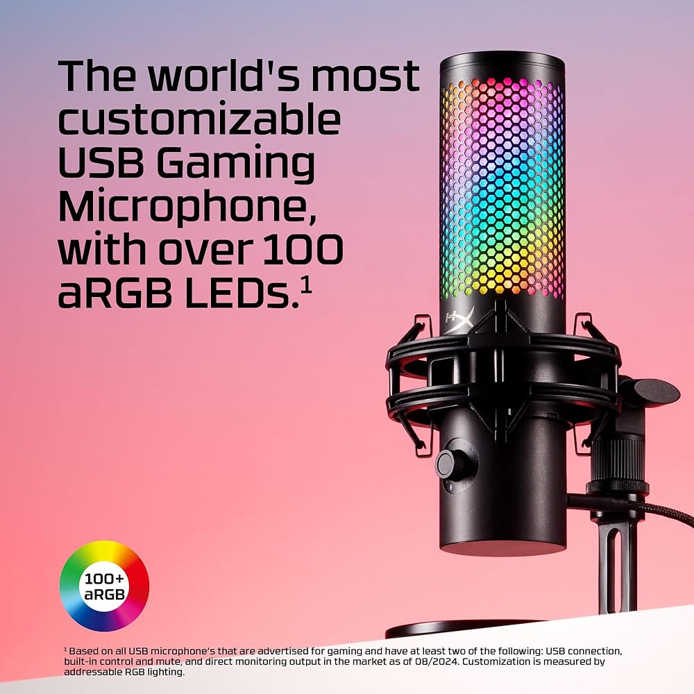 HyperX QuadCast 2 USB Condenser Microphone RGB Lighting Black for PC Mac Streamers Content Creators Gamers