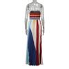 Colorful Tube Top Gown Dress Off Shoulder Striped Print Long Dress High Waist Wedding Guest Prom Cocktail Party Dress