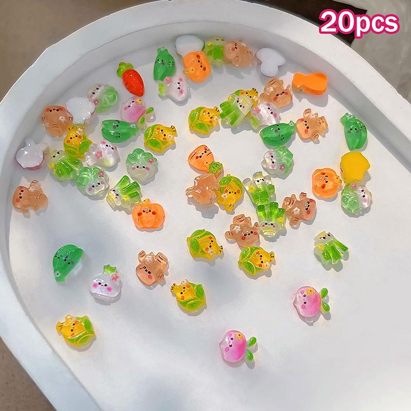 20Pcs Ice-Transparent Vegetable Nail Art Accessories Cute Mini Nail Charms Cabbage Corn Resin Nail Rhinestones Cartoon Decor