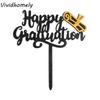 Acrylic Happy Graduation Cap Cake Toppers Cartoon DIY Congrats Cake Topper Black Gold Bachelor Hat Cap Cake Decoration