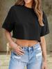 Damen Drop Shoulder Crop Top Kurzarm Y2K Sommer Basic T-Shirt