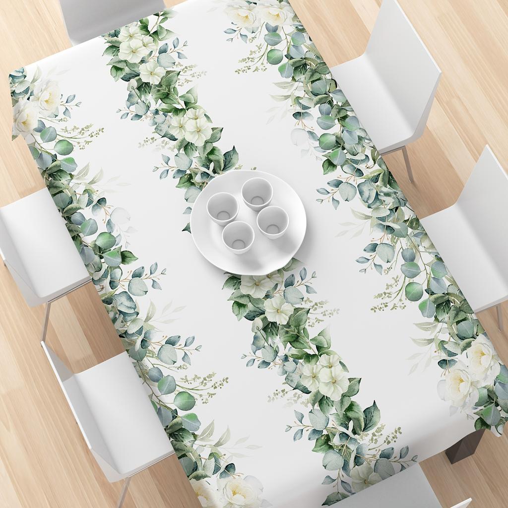 Spring Summer Eucalyptus Leaves Floral Tablecloth for Table Decor Watercolor Leaf Kitchen Dining Table Cloth Holiday Party Decor