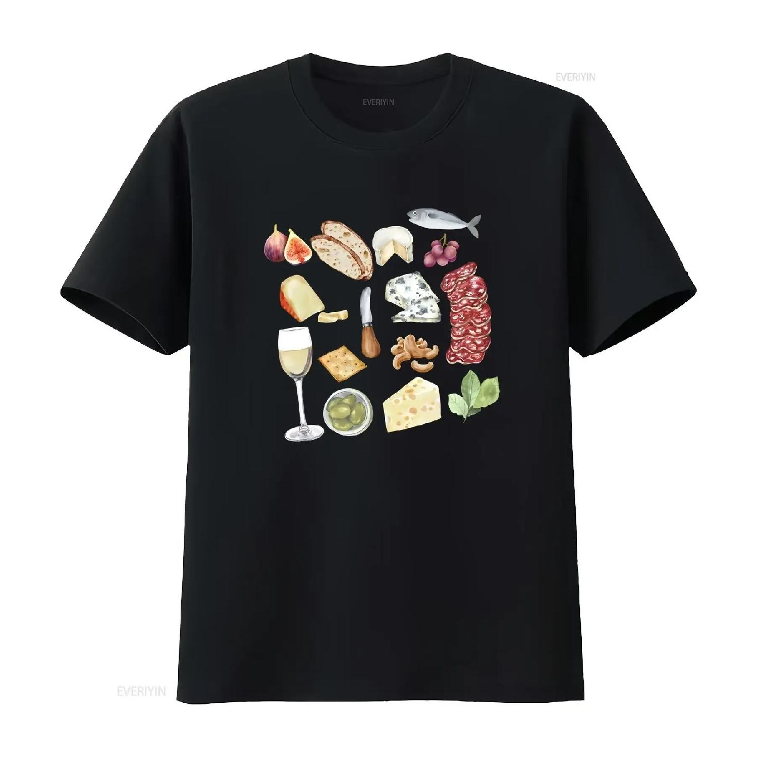 Charcuterie Baby T Shirt Painted Collage y2k Italian Tomato Girl Sardines White Wine Coastal Grandaughter La Dolce Vita Casual XXXXXL чёрный