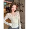 Available: Pure Desire V-Neck Long-Sleeve Lace Shirt for Women - Slimming, Fashionable, Versatile Short Inner Wear.