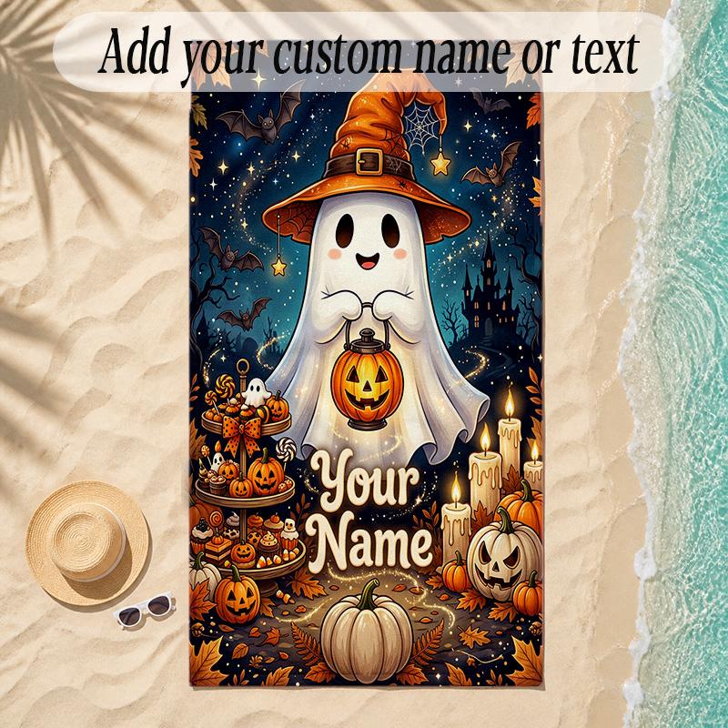 Halloween Theme Soft Beach Towel Personalized Custom Name Text Towel Portable for Beach Pool Travel