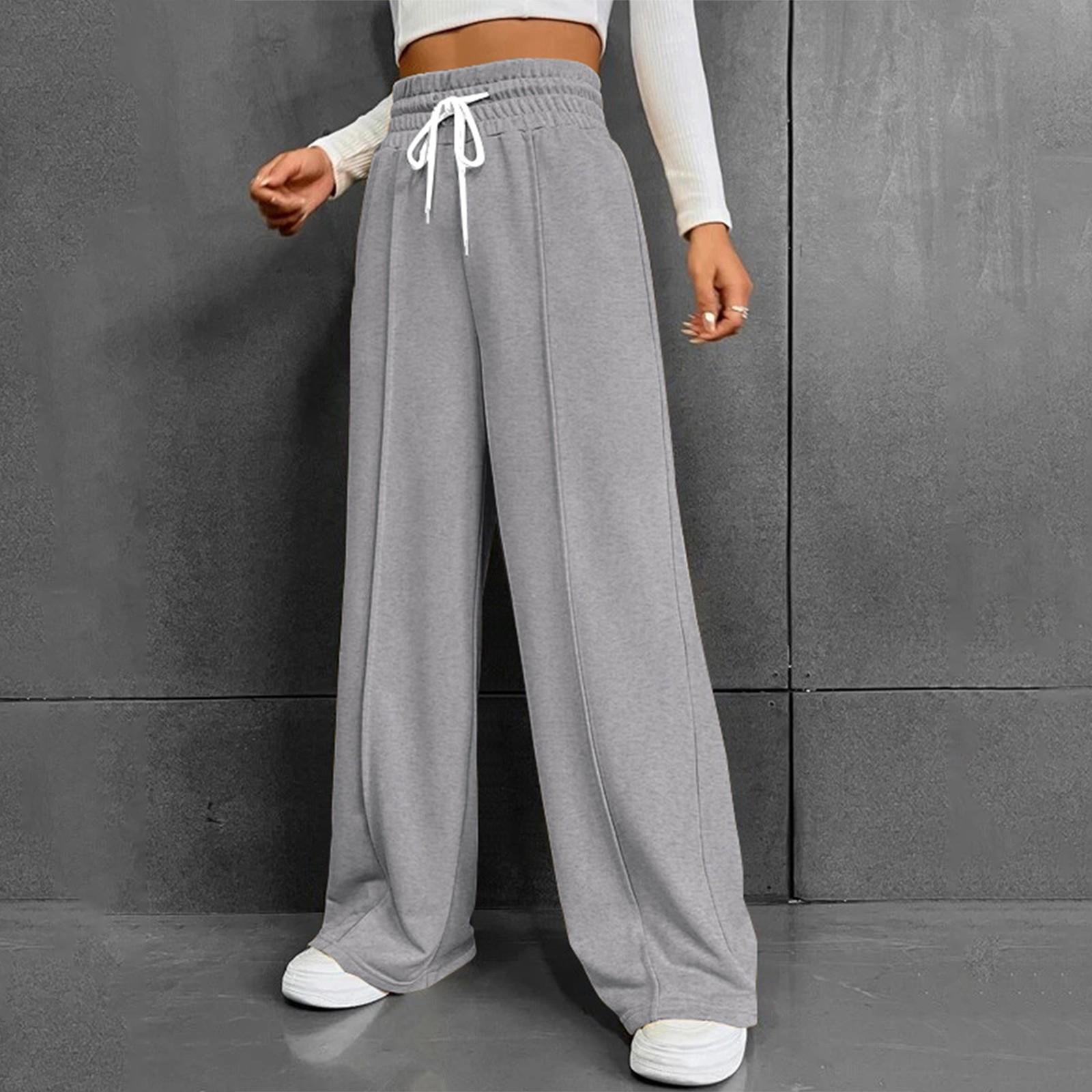 

Женские модные однотонные универсальные повседневные брюки с карманами, свободные спортивные брюки с высокой талией и широкими штанинами на шнурке XXL