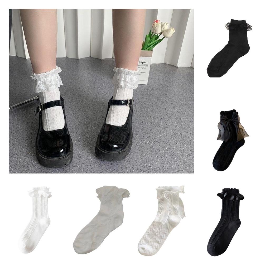 Ins Trend Lolita Spitze Schleife Fee Socken Baumwolle Wadenhoch Süß Und Niedlich