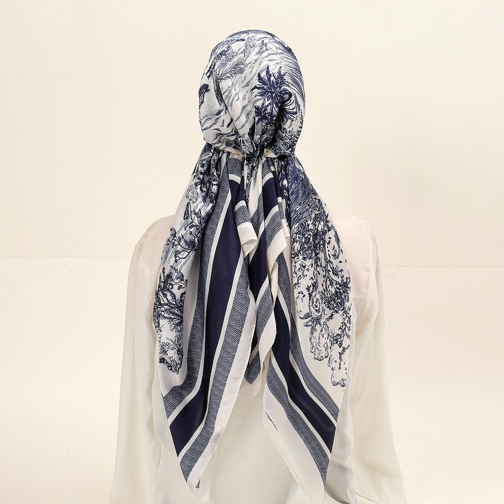 Elastic Printed Headband Cap Instant Scarf Woman Muslim Hijab Solid Satin Silk Hat Lady Fashion Instant Scarf Islamic Turban