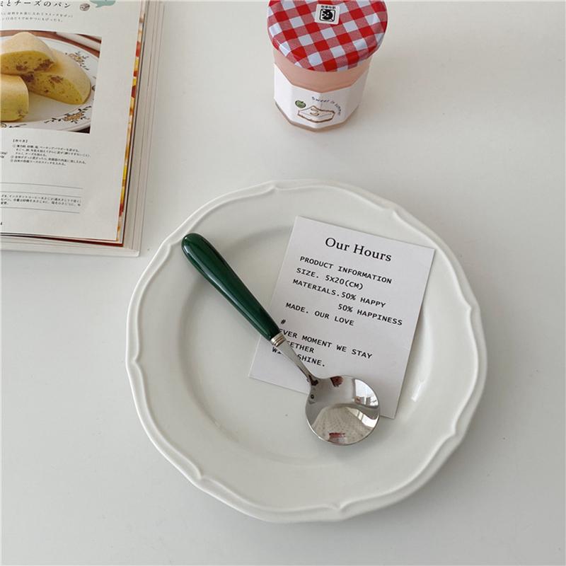 

Круглая десертная ложка для торта Серебряная вилка для фруктов Керамическая ручка Нержавеющая сталь Кофейные ложки Кухонные принадлежности Посуда