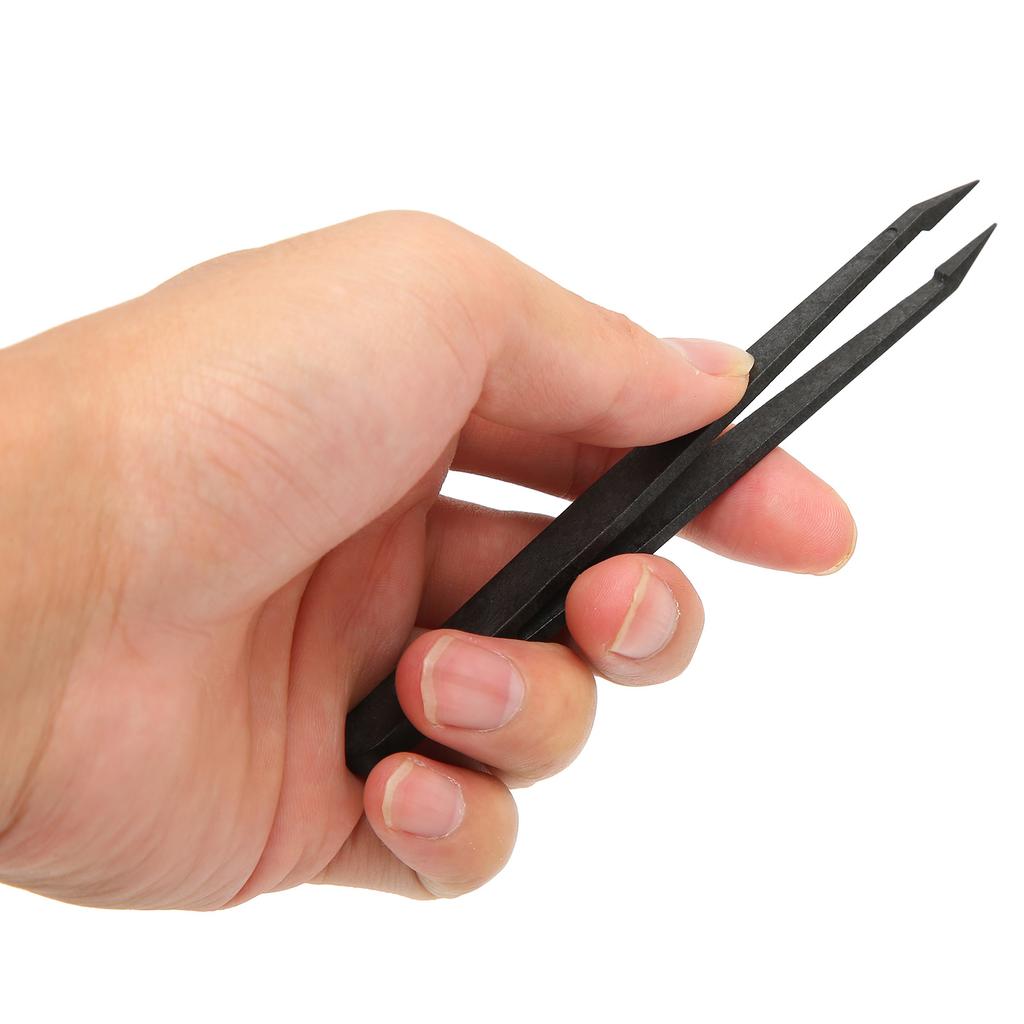 10pcs Anti Static Tweezer Plastic Material Glossy Lines Black Hearing Aid Tweezer for Electronics Laboratory Work