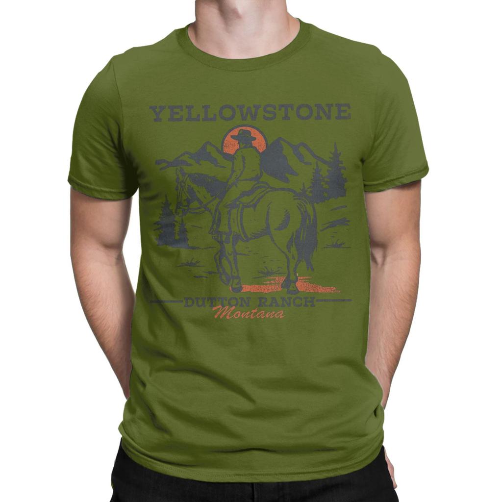 Men T-Shirt Yellowstone Dutton Ranch Vintage Cowboy Sunset Leisure 100% Cotton Tee Shirt Short Sleeve  T Shirts O Neck Clothes