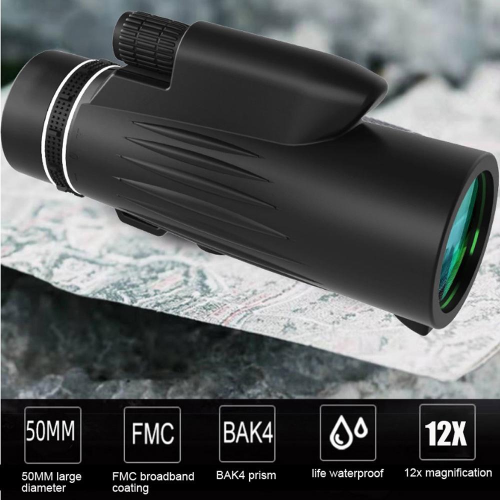 Telescopio Monoculare 12x50 HD con Prisma Bak4, Supporto per Telefono e Treppiede per Caccia e Birdwatching