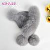 SOMALER Winter Real Fox Fur Hats for Women Fur Pompom Ear Protect Caps Warm Lined Knitted Fur Beanies Fashion Russian Hat