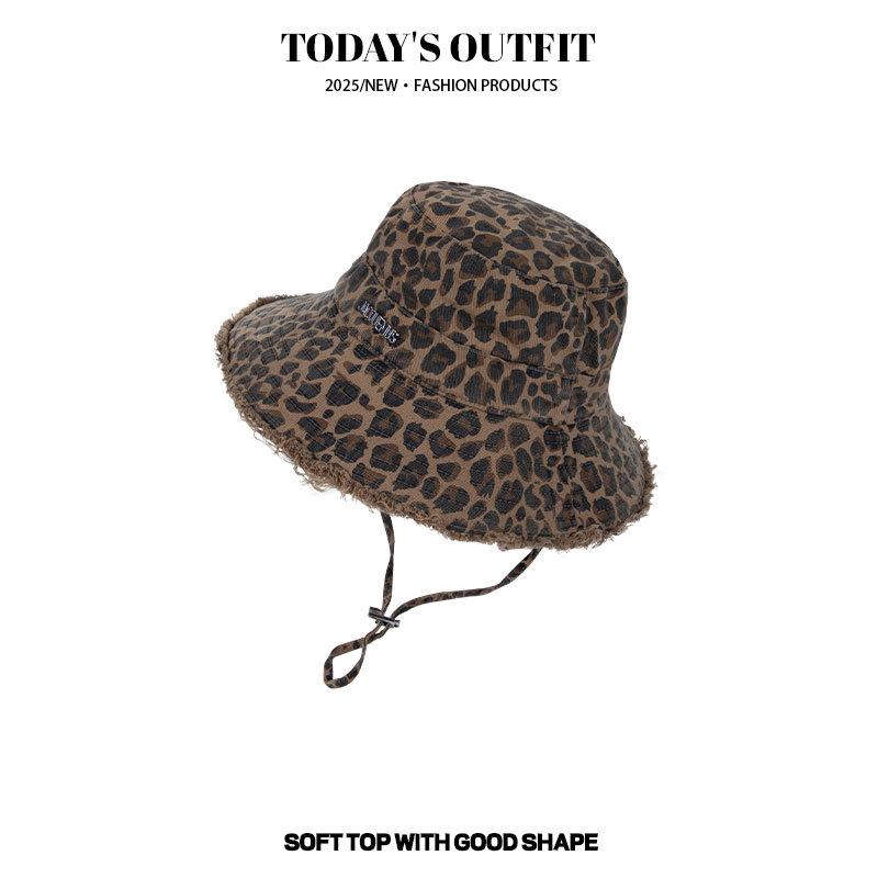 

Новая шляпа рыбака складная женская с надписями леопардовым принтом веревкой-разбойником шляпа от солнца с большими полями летняя уличная походная шляпа