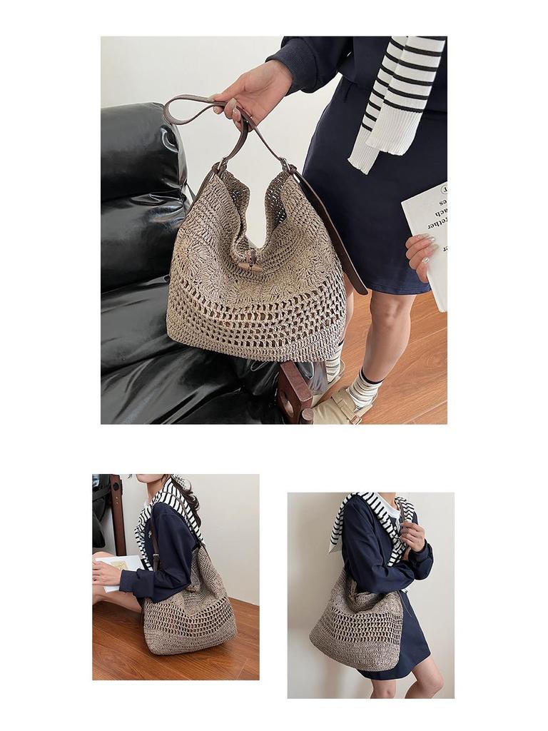 Luxury Straw Crochet Tote: Spacious, Versatile Crossbody for Vacation