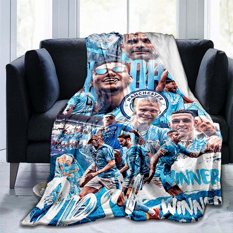 Coperta in flanella con logo del Manchester City Football Club, coperta in flanella stampata su un lato, personalizzabile.