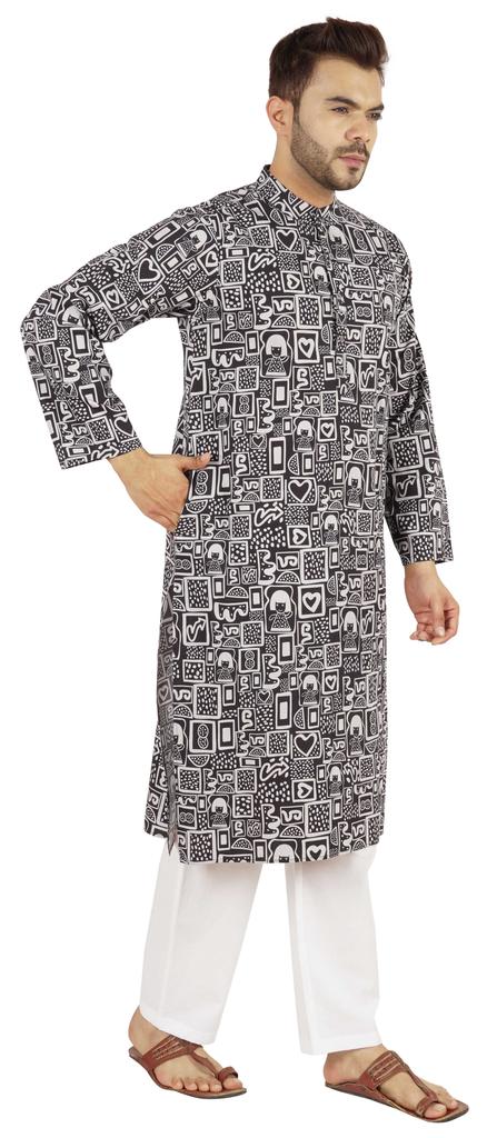 Atasi Designer Kurta For Men  s Printed Chinese Collar Summer Ethnic Party