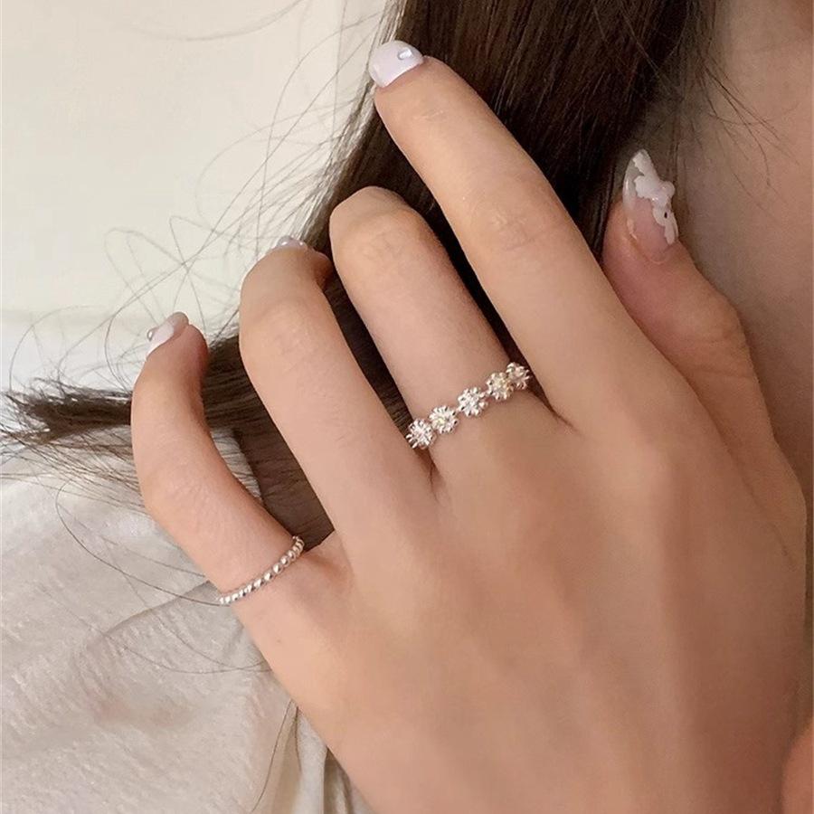 Forest-Inspired Zircon Flower Ring for Girls: Stackable, Sweet, Unique Design, Round Bead Tail, Perfect for Best Friends