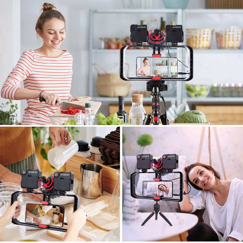 Cage De Téléphone Andoer Avec Poignées Latérales - Stabilisateur Vidéo Pour Smartphones 60-90 Mm, Supports Accessoires Froids Inclus
