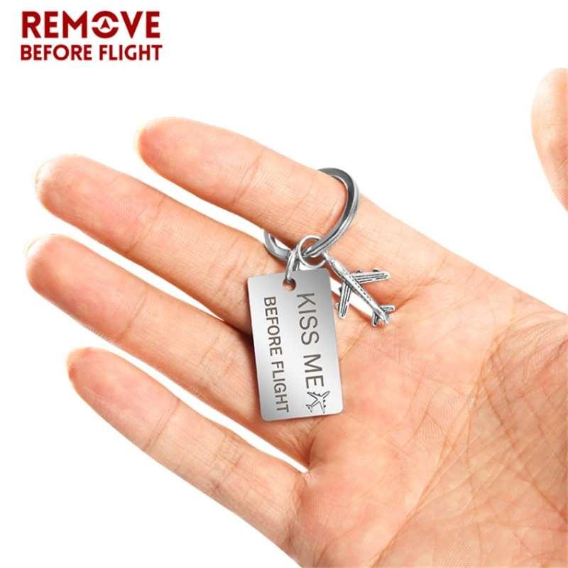 Remove Before Flight Plane Keychain Kiss Me Before Flight Letter Metal Key Holder Keyrings