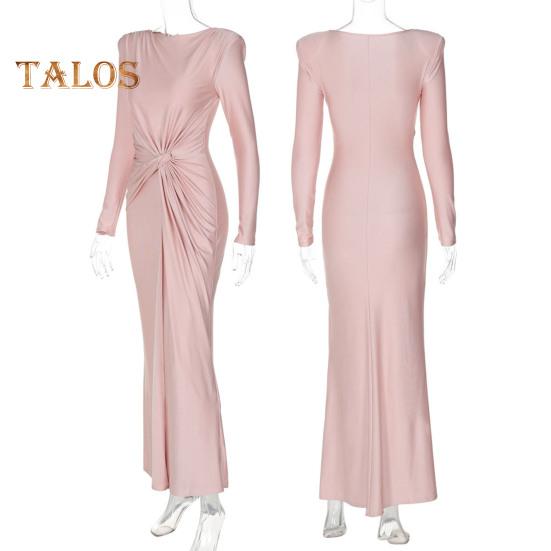 Abito da Sera da Donna Pieghettato Decorazione Nodo Vestibilità Slim Girocollo Chiusura con Cerniera sul Retro Lunghezza Totale Matrimonio Festa Ballo Abito Lungo