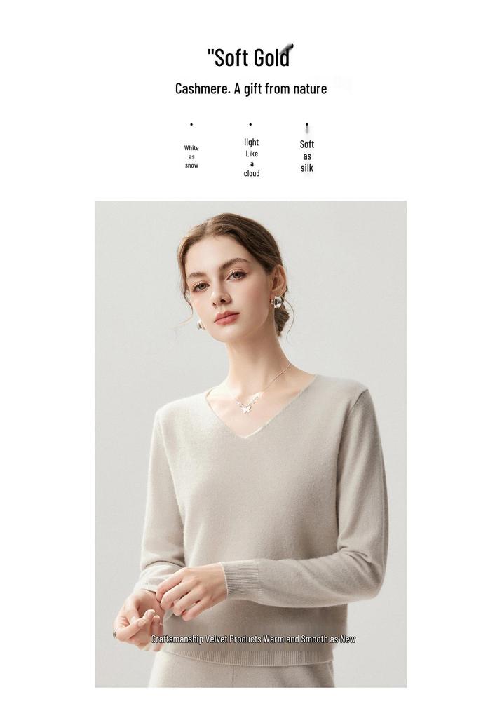 Lekasha Women's Cashmere Goat Wool V-Neck Pullover: Autumn/Winter Plain, Solid Color, Loose Fit Base Layer.